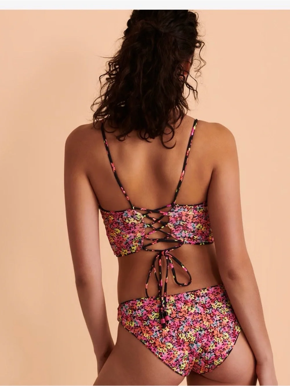 Maaji “Pansy” Reversible Tie Back Bikini Set Neon Pink•Yellow•Coral•Black- M